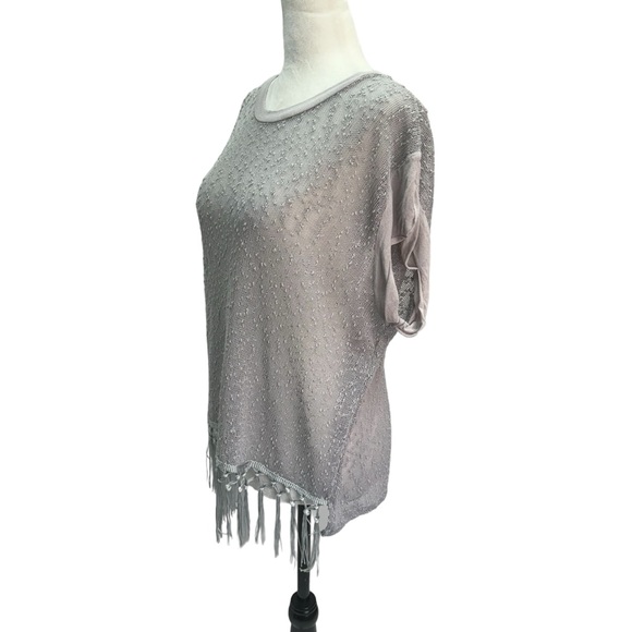 Danny Be Grey Loose Knit Short Sleeve Round Neck Sweater Top Size S - Picture 4 of 8